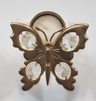 Vintage Austrian Crystal Delight 24K Gold Plated Crystal Wing Butterfly Tealight Candle Holder
