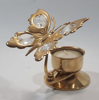 Vintage Austrian Crystal Delight 24K Gold Plated Crystal Wing Butterfly Tealight Candle Holder