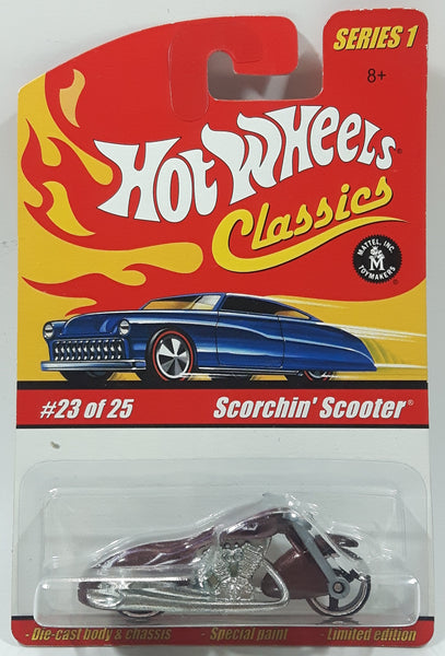 2005 Hot Wheels Classics Series 1 Scorchin' Scooter Spectraflame Purple Die Cast Toy Motor Cycle New in Package