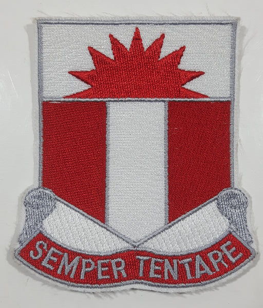 U.S. Army 321st Engineer Battalion Semper Tentare Red and White 3 1/8" x 3 1/2" Fabric Military Insignia Patch Badge