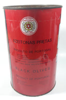 Vintage Ribeiro Azeitonas Pretas Black Olives Large Red 9 1/2" Tall Metal Can Made in Portugal