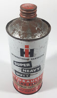 Rare Vintage International Harvester Super Heavy Duty Hydraulic Brake Fluid 997 027 R1 One Quart Metal Can Near Full