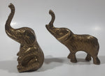 Vintage Brass Elephant Sculptures Sitting and Standing Set of 2
