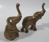 Vintage Brass Elephant Sculptures Sitting and Standing Set of 2