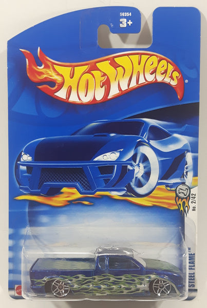 2003 Hot Wheels First Editions Steel Flame Metallic Blue Die Cast Toy Car Low Rider Truck Vehicle New In Package