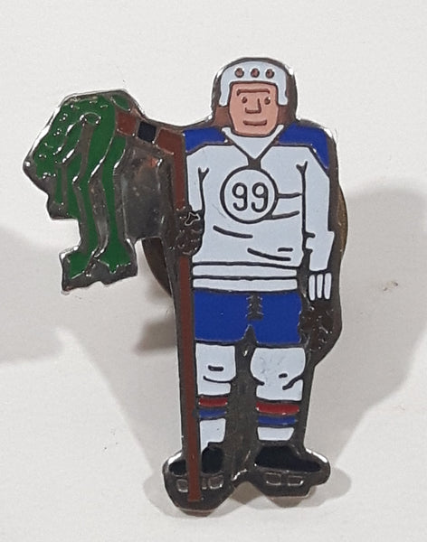#99 Gretzky Style NHL Ice Hockey Player with Frog on Hockey Stick 5/8" x 1" Enamel Metal Lapel Pin