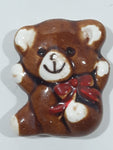 Brown Teddy Bear with Red Bow 1 1/4" x 1 3/8" Ceramic Fridge Magnet Made in Japan