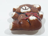 Brown Teddy Bear with Red Bow 1 1/4" x 1 3/8" Ceramic Fridge Magnet Made in Japan