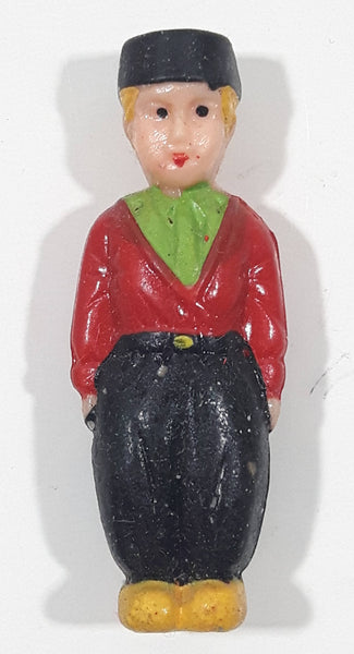Dutch Boy in Green Top with Red Sweater and Black Pants 5/8" x 1 3/4" Celluloid Fridge Magnet
