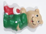 Russ Berries Light Brown Teddy Bear in Green PJs with Red Christmas Stocking 1 1/4" x 1 7/8" Fridge Magnet