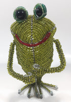 Frog with Glass Eyes Wire Frame with Green Beads Hand Crafted 7" Tall Folk Art Ornament