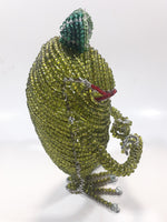 Frog with Glass Eyes Wire Frame with Green Beads Hand Crafted 7" Tall Folk Art Ornament