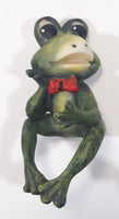 Green Frog with Red Bow Tie 4 1/4" Tall Resin Shelf Sitter Figurine