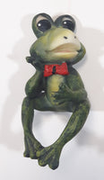 Green Frog with Red Bow Tie 4 1/4" Tall Resin Shelf Sitter Figurine