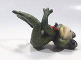 Green Frog with Red Bow Tie 4 1/4" Tall Resin Shelf Sitter Figurine