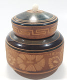 Mexican Carved Etched Wood Trinket Dish Box with Hat Lid and Small White Feet 3 1/4" Tall