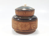 Mexican Carved Etched Wood Trinket Dish Box with Hat Lid and Small White Feet 3 1/4" Tall