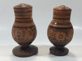 Mexican Carved Etched Wood 5" Tall Salt and Pepper Shakers
