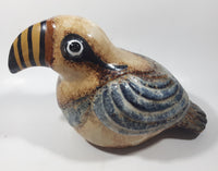 Vintage Folk Art Tonala Mexican Toucan Tropical Bird Hand Painted 11" Long Drip Glaze Ceramic Bird Sculpture