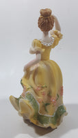 Lady in Yellow Dress with Pink Flowers 5 3/4" Tall Light Weight Resin Figurine