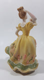 Lady in Yellow Dress with Pink Flowers 5 3/4" Tall Light Weight Resin Figurine