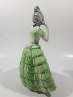 Vintage Lady in Green and Pink Dress with Grey Bonnet 7 3/4" Tall Porcelain Figurine