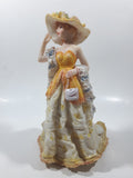 Victorian Woman in Yellow Dress and Hat with Scarf and Purse 8" Tall Resin Figurine Sculpture
