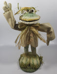 Folk Art Paper Mache Frog Scarecrow in Jacket 12" Tall