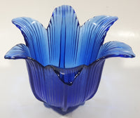 Vintage Cobalt Blue Tulip Bell Flower Shaped 6 1/8" Wide Glass Dish Tealight Candle Holder