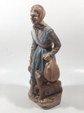 Vintage Mcnees Mold M-792 Woman Holding Ducks Standing With Brown Dog 9 1/2" Tall Ceramic Figurine