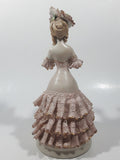 Lady in Flower Hat and Pink Frilled Dress with Gold Trim 7" Tall Porcelain Figurine (Chips)