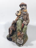 Vintage Naturecraft Mold "Naughty Naughty" Man Sitting On Wall with Brown Dog Chalkware Sculpture 6 3/4" Tall