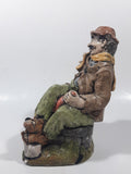 Vintage Naturecraft Mold "Naughty Naughty" Man Sitting On Wall with Brown Dog Chalkware Sculpture 6 3/4" Tall
