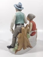 Vintage Old Man and Woman Couple with Dog 8 1/2" Tall Figurine Sculpture Made in Japan