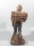 Vintage Mcnees Mold Man Carrying Log Pack 9 1/4" Tall Ceramic Figurine