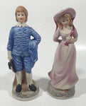 Vintage Homco Blue Boy Holding Black Hat and Pinkie Girl in Pink Dress 6" Tall Ceramic Figurine Set of 2