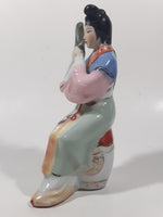 Vintage Japanese Geisha Girl with Instrument 6 1/4" Tall Lustre Lustreware Hand Painted Porcelain Figurine