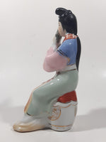 Vintage Japanese Geisha Girl with Instrument 6 1/4" Tall Lustre Lustreware Hand Painted Porcelain Figurine