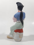 Vintage Japanese Geisha Girl with Instrument 6 1/4" Tall Lustre Lustreware Hand Painted Porcelain Figurine