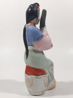Vintage Japanese Geisha Girl with Instrument 6 1/4" Tall Lustre Lustreware Hand Painted Porcelain Figurine