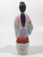 Vintage Japanese Geisha Girl with Symbols 6 1/2" Tall Lustre Lustreware Hand Painted Porcelain Figurine
