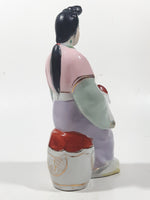 Vintage Japanese Geisha Girl with Symbols 6 1/2" Tall Lustre Lustreware Hand Painted Porcelain Figurine