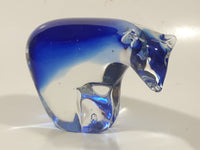 Vintage Cobalt Blue and Clear Art Glass 4 1/2" Long Polar Bear Figurine