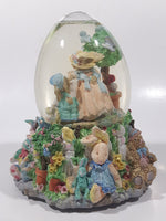 Easter Bunny Rabbit 6" Tall Resin Wind Up Musical Snow Globe