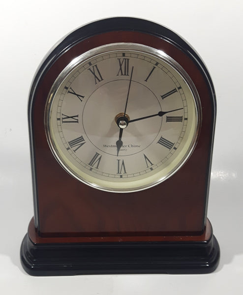 Westminster Chime Faux Wood Black and Brown Plastic 9 1/2" Tall Mantle Clock with Sound