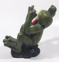 Green Frog with Red Bow Tie 7" Tall Resin Figurine