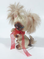 Vintage 1950s Enesco Freddie The Furry Kitten Cat with Fur Hair and Red Bow " Tall Porcelain Figurine Made in Japan