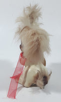 Vintage 1950s Enesco Freddie The Furry Kitten Cat with Fur Hair and Red Bow " Tall Porcelain Figurine Made in Japan