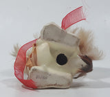 Vintage 1950s Enesco Freddie The Furry Kitten Cat with Fur Hair and Red Bow " Tall Porcelain Figurine Made in Japan