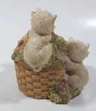 Three White Cats Climbing on Flower Basket with Butterfly on Handle 4" Tall Resin Figurine